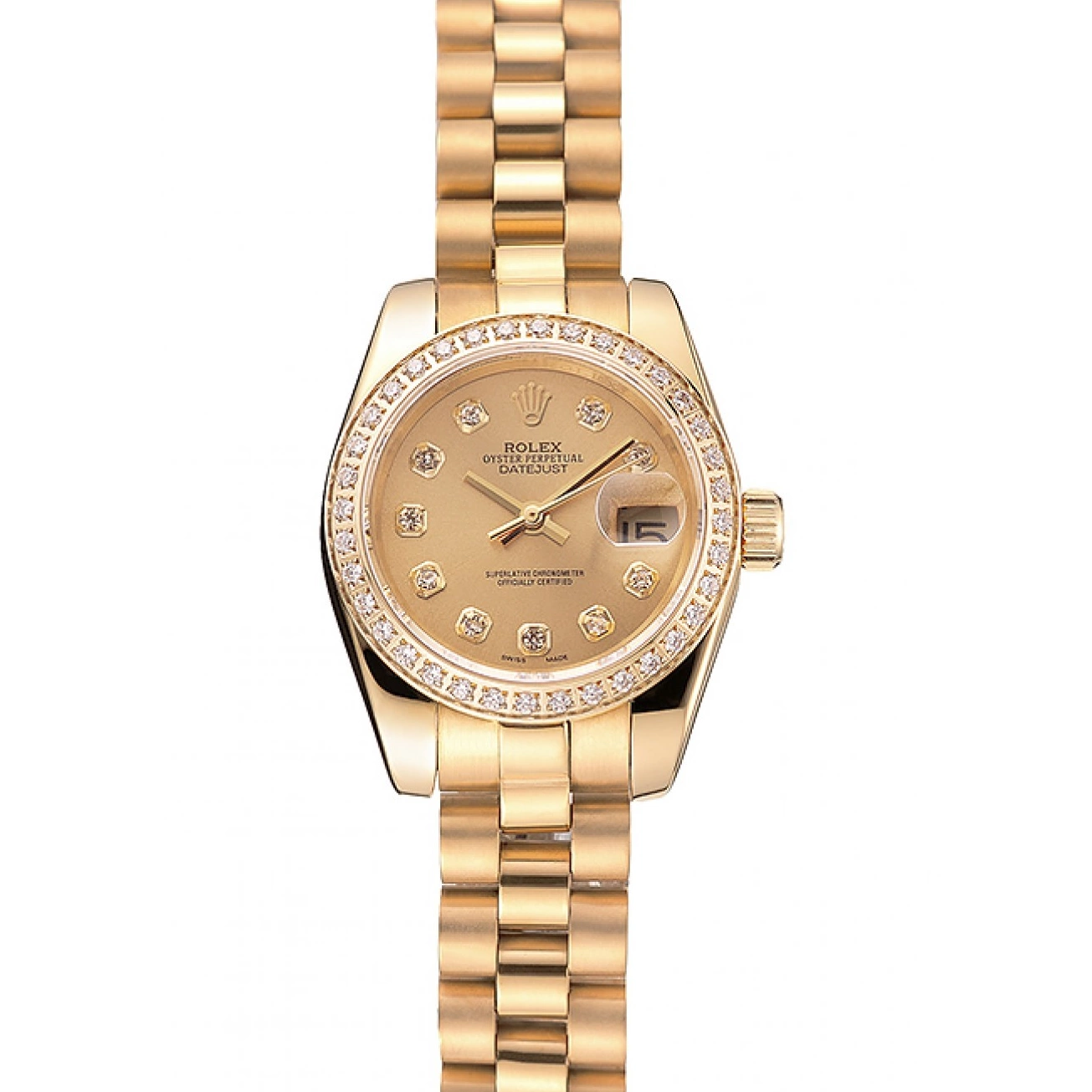 Aaa replica watch Dial Swiss Champagne Diamond 1454095 Rolex Bracelet Gold Lady-Datejust Bezel 0711